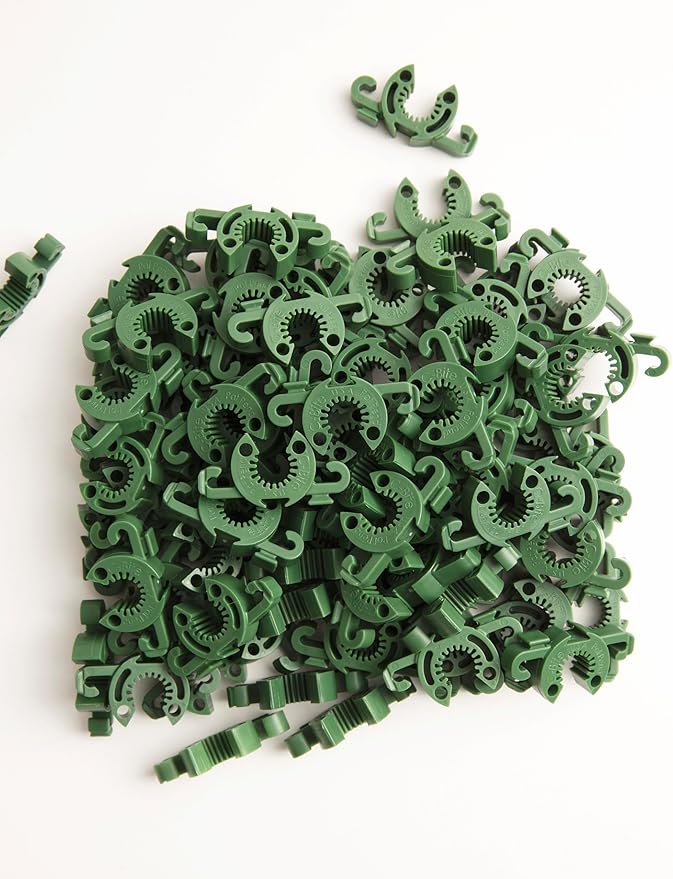 Plant Support Clips | Tomato Cage Connectors for Trellis, Garden Stakes, Wire Fence, Climbing Plants, Vine, Gardening, Indoor Plants & Hydroponics Growing (Incognito Green - 26 Pack)