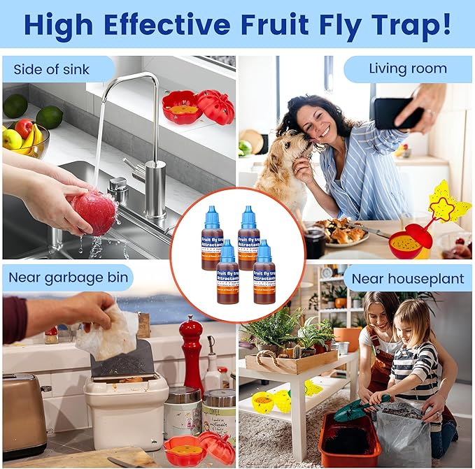 Fruit Fly Trap Refill Liquid, 0.68oz Bottle - Indoor Gnat Killer Lure, Ready-to-Use Attractant for Home Kitchen(4 Pack)