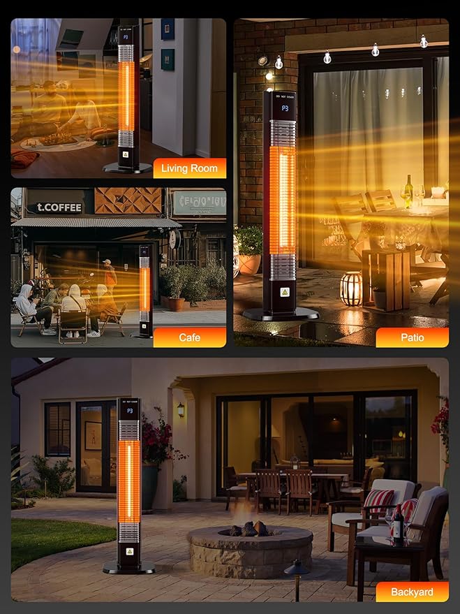29'' Outdoor Patio Heater with Remote, 24H Timer & 1S Fast Heat, Carbon Fiber Heating Tube, 3 Heat Levels, Tip-Over and Overheat Protection, Electric Space Heaters for Backyard, Garage