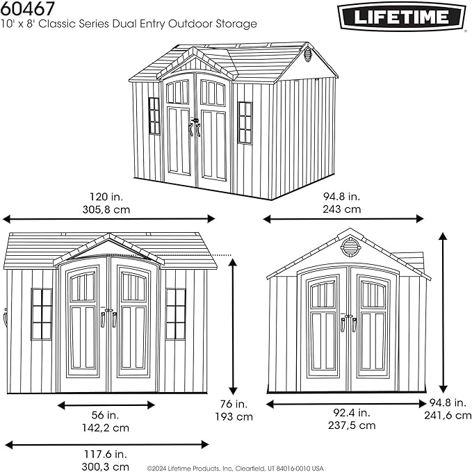 Lifetime Dual Entry Outdoor Storage Shed, 10x8 Ft, Desert Sand, Resin Tool Shed with Double Doors and Weather-Resistant Panels