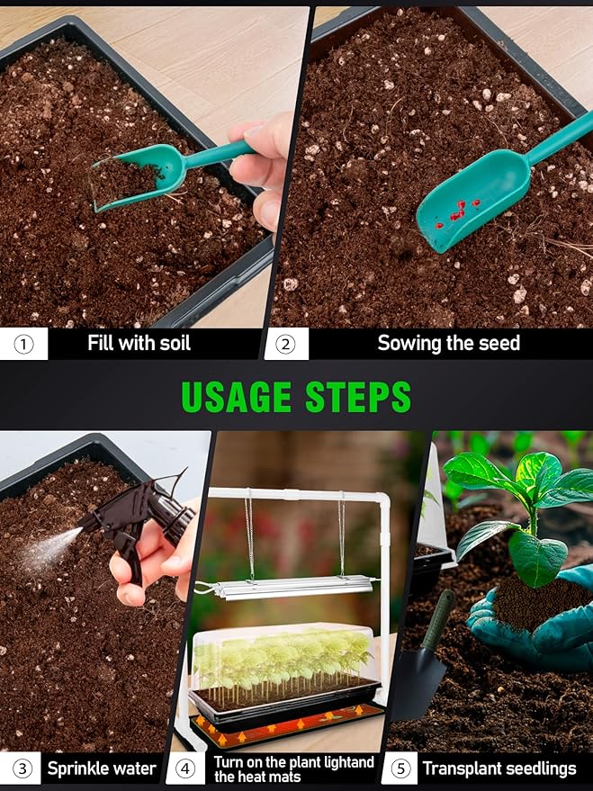 Seed Starter Tray with Grow Light and Heat Mat, 8'' Humidity Dome, 1020 Plant Starter Trays Seed Starter Kit, Grow Light Stand for Seed Starting & Seedling Growing, Height Adjustable
