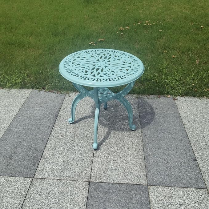 KAILI Outdoor Cast Aluminum Side Table Patio Side Table Backyard, Pool, Indoor, Easy Maintenance and Weather Resistant Coffee Table Porch Table Bistro Table (18.5round-Light Blue)