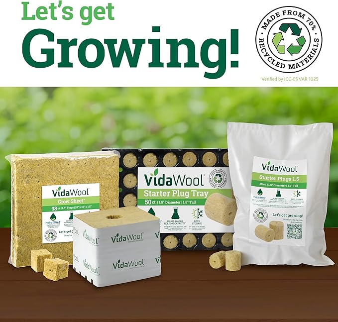 VidaWool® Grow Sheet™, Rock Wool Plant Propagation, Hydroponics Seed Starter, Hydroponics Supplies, 2 Sheets, 98-Count
