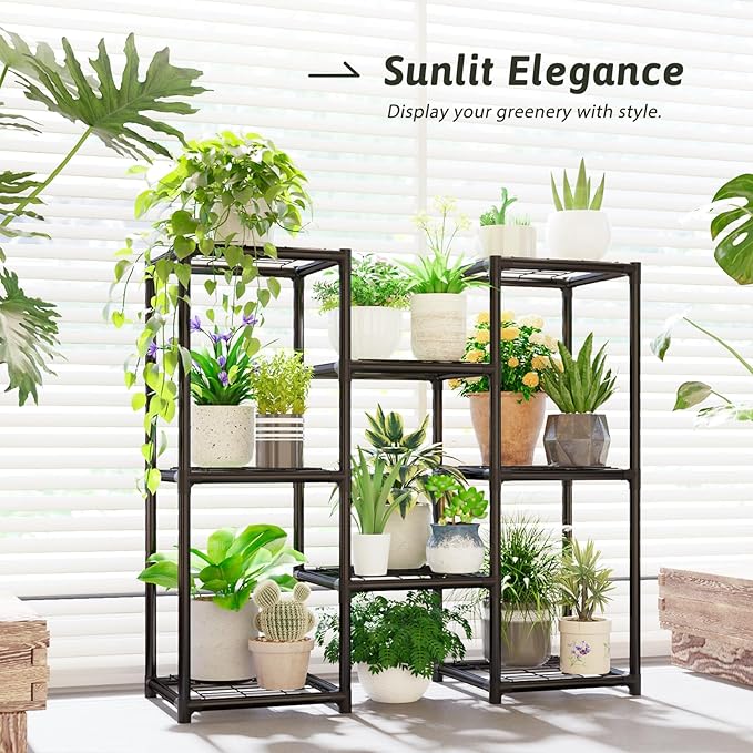Plant Stand Indoor Outdoor Metal Plant Shelf 5 Tiers Corner Plant Rack for Multiple Plants Flower Holder for Patio Balcony Garden Black