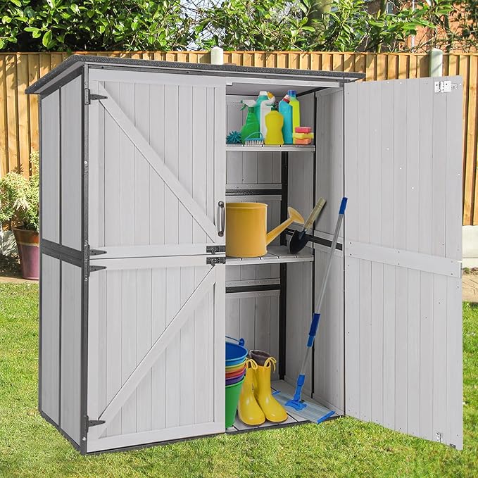 Outdoor Cabinet Storage Shed with Metal Frame Large Wooden Garden Shed Tool House with Floor,Door & Lock for Backyard Use