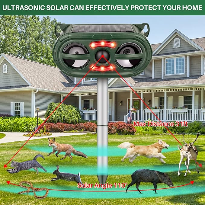 Animal Repellent Outdoor,Solar Pest Animal Repellent Outdoor,Squirrel Repellent,Racoon Repeller,Effective Deer Repellent Devices with Motion Sensor & Flashing Light (1 Pcs)