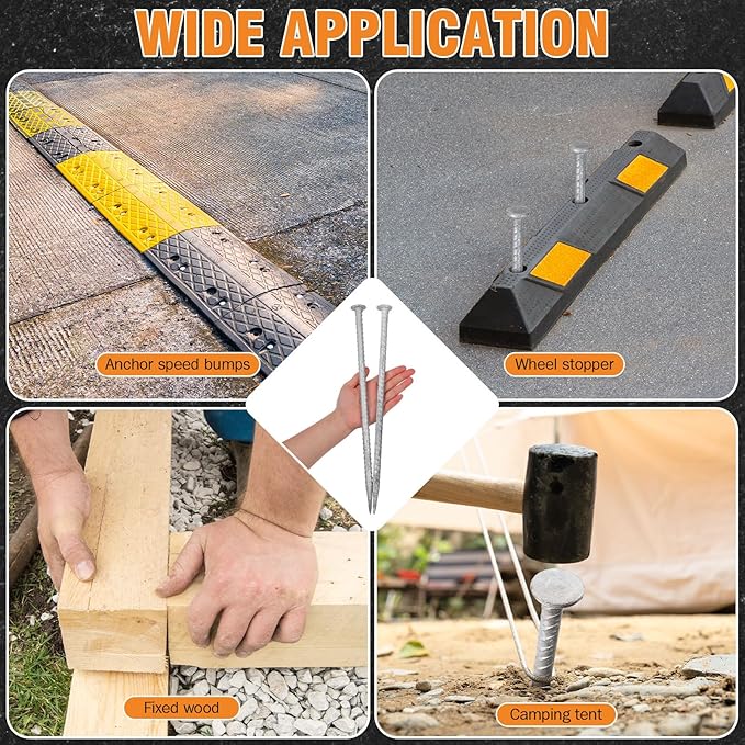 Tandefio 36 Pcs 14 Inch Rebar Stakes, 1/2 Inch Diameter Threaded Galvanized Steel Ground Anchors Plant Support Garden Stakes, Heavy Duty Metal Landscape Spikes for Speed Bump Tent