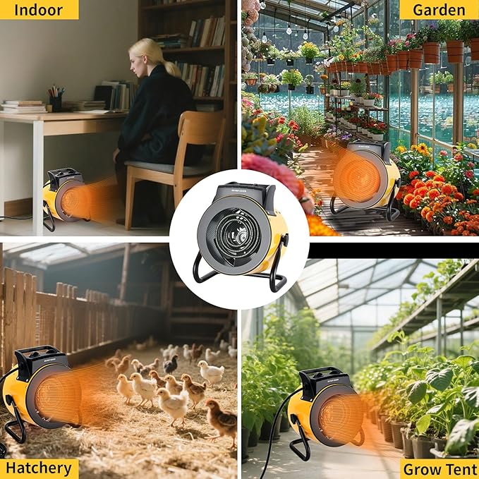 Greenhouse Heater with Digital Thermostat, 1500W/750W Electric Grow Tent Heater, IPX4 Waterproof, Overheat Protection, Fast Heating for Patio, Flower Room, Green House, Ourdoor