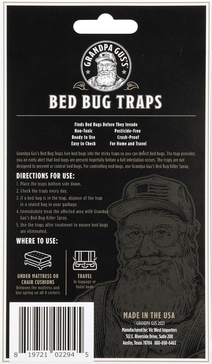 Grandpa Gus's Bed Bug Glue Traps for Home & Travel, Early Detection, Lasts up to 6 Months, Small & Discreet Patented Crush-Proof Design (Pack of 12)