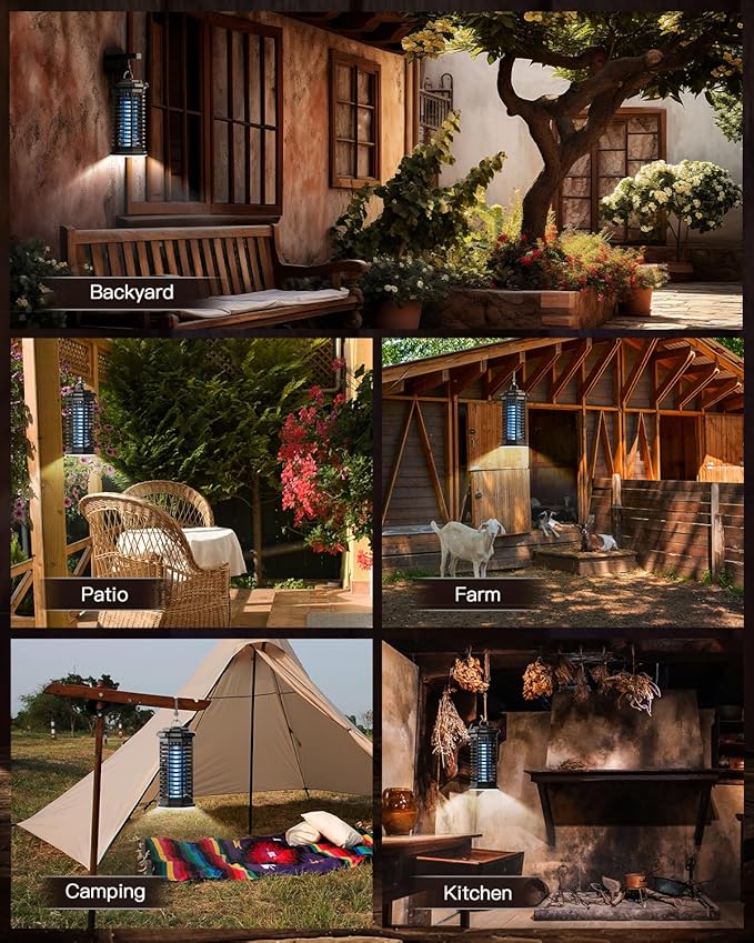 Minimoon Bug Zapper Outdoor 4000V Powerful Electric Mosquito Zapper, 15w Fly Trap Outdoor, IPX4, Corded Fly Zapper for Indoor, Yard, Backyard, Patio, Camping (Black with LED Lighting)