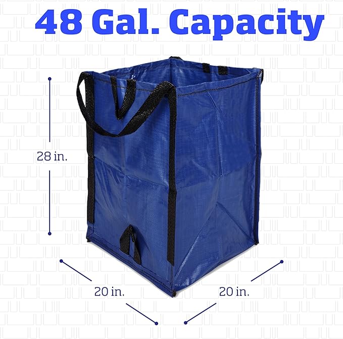 DURASACK Heavy Duty Home and Yard Bags 48-Gallon Reusable Self-Standing Lawn and Leaf Bags Garbage Can with Reinforced Handles, Blue