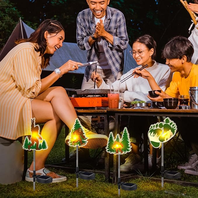 Retisee 4 Pack Bigfoot Outdoor Sign Solar Lights with Stakes Yard Decorations Waterproof Big Foot Lights for Garden Lawn Patio Porch Pathway Decor