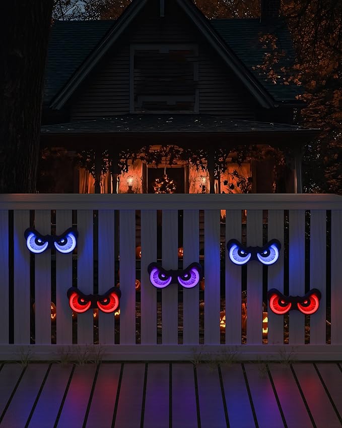 Halloween Decorations, 5 Pack Glowing & Flashing LED Eye Lights for Indoor/Outdoor Use, Bush, Yard, Window, Party