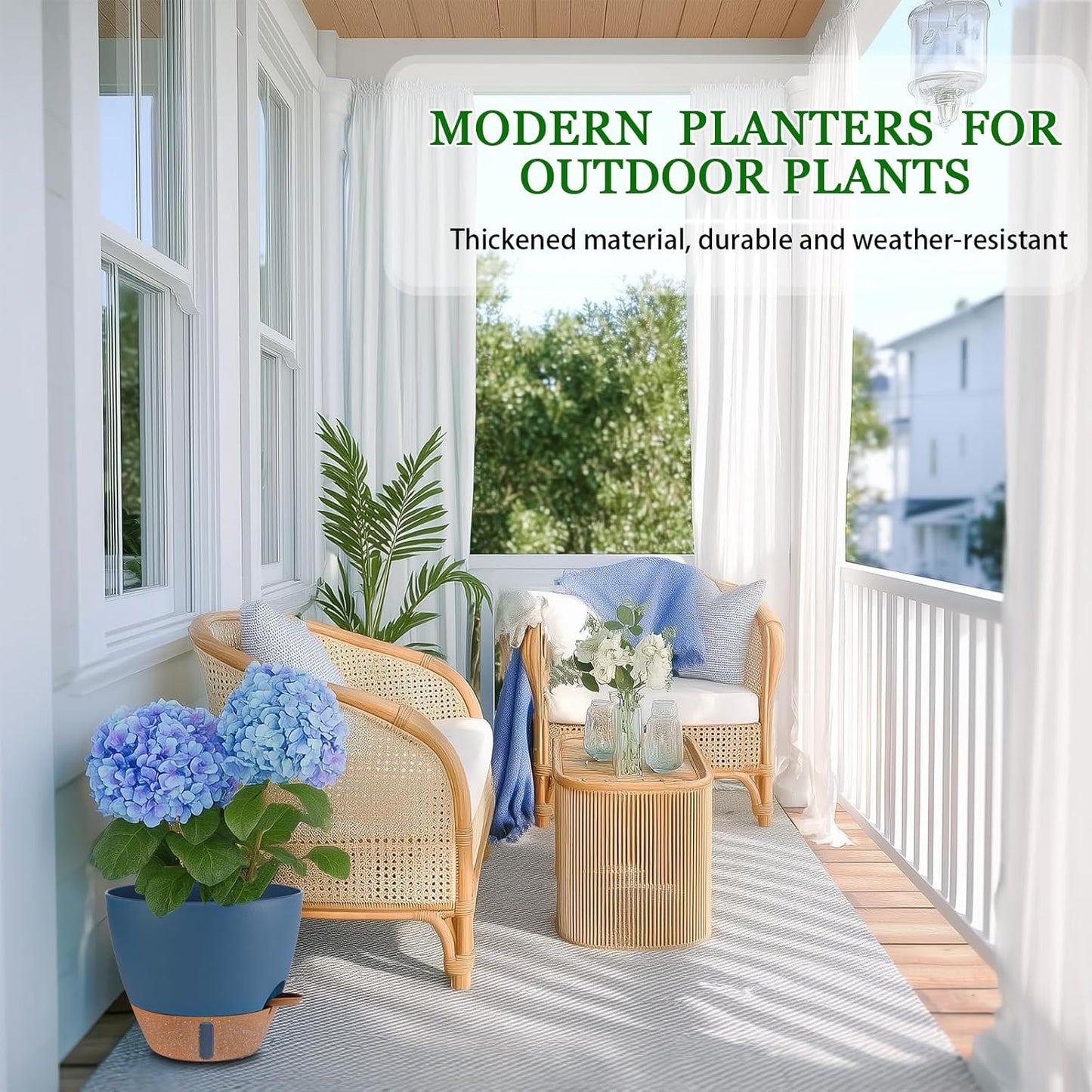 2 Pack 10 inch Plant Pots, Plastic Self Watering Planters with Drainage Holes, Deep Reservoir, Water Level Indicator, Modern Decorative Flower Pots for Indoor Outdoor Plants (Navy Blue, 10 inch)