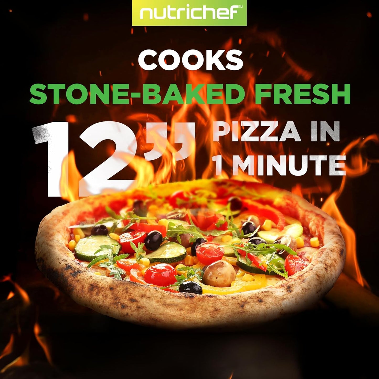 NutriChef Portable Outdoor Gas Pizza Oven - Includes Foldable Feet, Adjustable Heat Control Dial, Burner, Stone & Regulator Hose - Cooks 12" Pizza in 60 Seconds - 25.24'' x 16.14'' x 12.40'' IN
