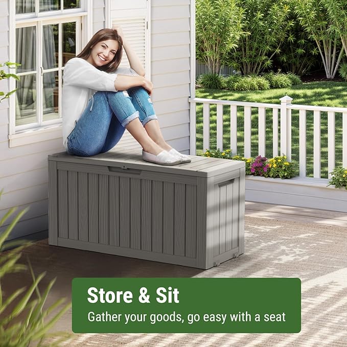 Mars Villa Deck Box, Waterproof Weatherproof and UV Resistant Resin Storage Bin with Lockable Lid, Ideal for, Outdoor, Patio Furniture Cushions, Pool Supplies, Garden Tools (72 Gallon, Grey)