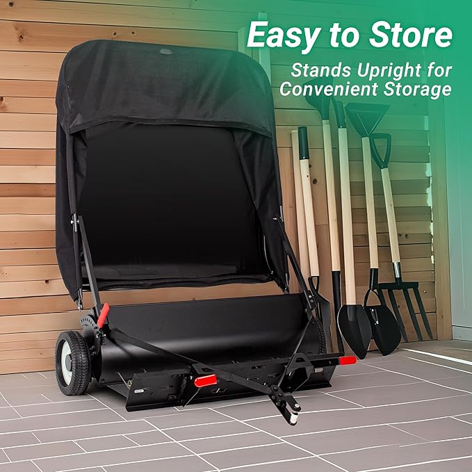 Suchtale 42" Tow Behind Lawn Sweeper with Dethatcher – 21 Cu. Ft. Leaf Collector with Adjustable Sweeping Height, Large Hamper Windscreen for Lawn, Yard, & Artificial Grass, Tractor/Mower Attachments