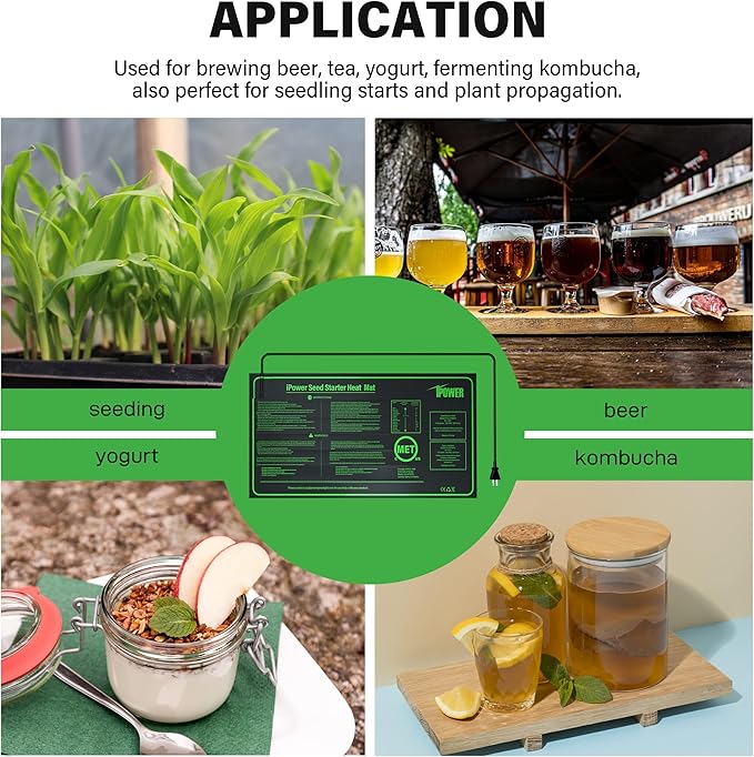 iPower 10" x 20" Waterproof Durable Seedling Heat Mat Warm Hydroponic Plant for Indoor Gardening Germination Starting, 2 Pack