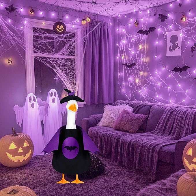 Halloween Bat Porch Goose Outfits 23inch Plastic Cement Goose Statue Costume, Fall Lawn Geese Sculpture Clothes for Garden Yard Patio Party Decoration