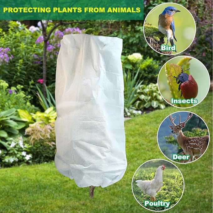 2 Packs Plant Covers Freeze Protection, 75"W X 90"H Large Frost Blankets 2.47oz/yd² with Zipper Drawstring, Reusable Frost Cloth Tree Covers Shrub Jackets for Winter Outdoor Plants Fruit Tree Potted