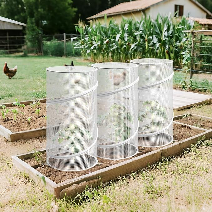 4 Pcs Pop up Plant Covers from Animals, 22.8" x12.6"Round Foldable Plant Covers, Garden Plant Protectors with Stakes for Outdoor Plants (White)