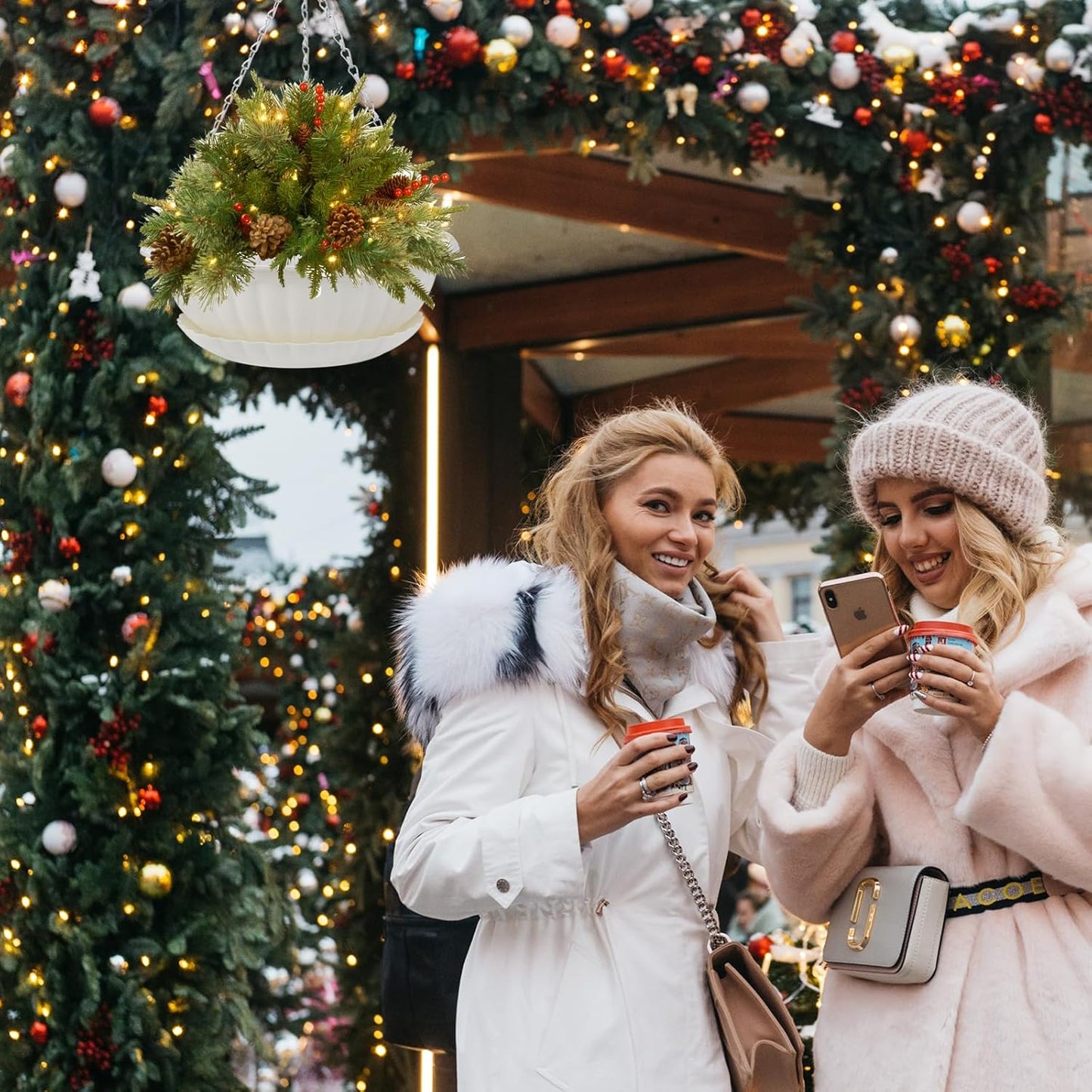 summer flower 12.59" Large Hanging Planters with Drainage Hole&Tray, Hanging Flower Pots Plastic Plant Hanger Holders Hanging Basket for Indoor Outdoor Home Garden Herb Succulent (Pack 3)