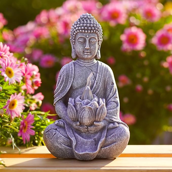 Meditation Buddha Garden Statues: Outdoor Sculpture with Tea Lights Decor for Patio Lawn Yard Art - Gifts for Mom Grandma
