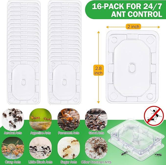 Qualirey 16 Set Ant Bait Stations Reusable (Bait NOT Included), Multi Surface Ant Killer Trap for Home, Control for Indoor and Outdoor Use, Roach Station for Common Household (Standard)