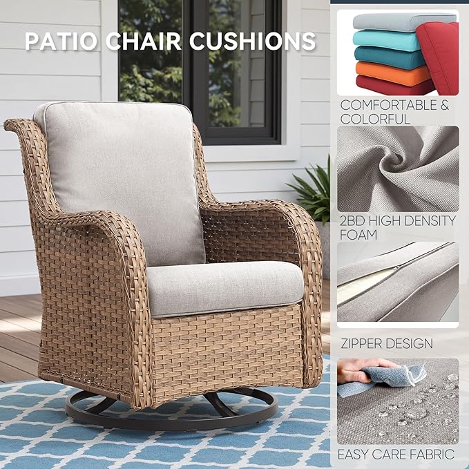 7-Piece Outdoor Patio Cushion Set - Fade & Water Resistant with Removable Olefin Cover, 22x24x4 Inch Memory Foam Cushions for Wicker Sectional Sof - Beige/Regular