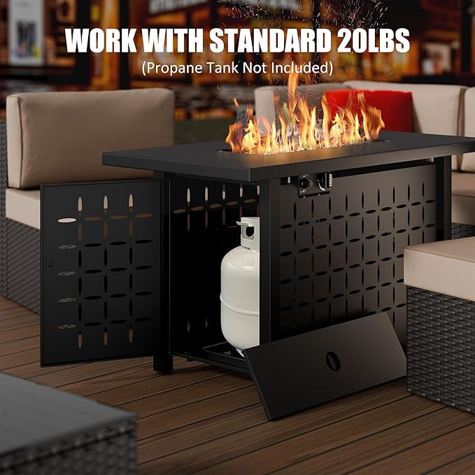 Vongrasig 43 inch Gas Fire Pit Table, 50,000 BTU Outdoor Rectangular Propane Firepit Table with Lid, Glass Wind Guard, Lava Rock, 2 in 1 Firepit Table for Outside, Patio, Deck, Garden, Backyard