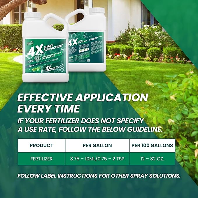 1 Gallon 4X Non Ionic Surfactant - Makes 1000 Gallons - Nonionic Wetting Agent & Concentrated Surfactant Spray for Increased Product Efficacy, Ideal Spreader Sticker, No Foam Wetting Agent