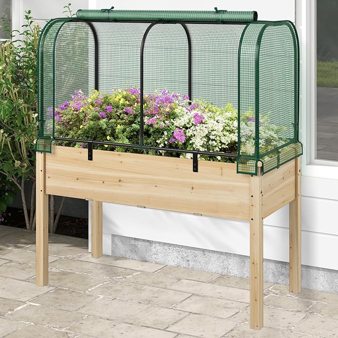 Happygrill Portable Mini Greenhouse, 47" x 22" x 24" Green House w/ Roll-up Zipper Door, Metal Frame, Waterproof Sun-Protective PE Cover, Small Greenhouses for Raised Garden Bed, Outdoor (Green)