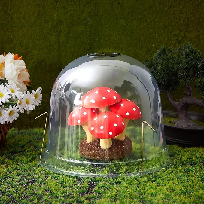 20 Pack Garden Cloche Plant Dome 10.2 D x 8.3 H Plant Cover Plastic Humidity Dome Reusable Plant Protector Mini Greenhouse Dome Plastic Plant Bell Cover with Ground Securing Pegs for Outdoors Plants