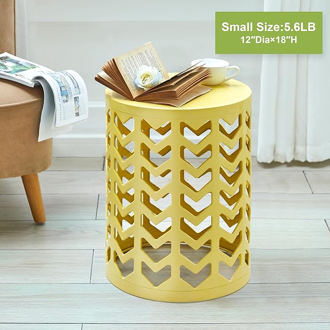 HFHOME Set of 3 Metal Side End Tables Nightstand, Nesting Round Coffee Table for Indoor Outdoor, Heavy Duty Metal Plant Stand Living Room Garden Stool - Yellow