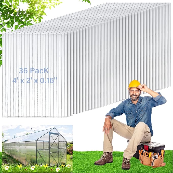 Tatuo 12 Pack 4' X 2' X 0.16'' Polycarbonate Greenhouse Panels Polycarbonate Sheets Twin-Wall Roof Panels Waterproof UV Protected Clear Corrugated Plastic Roofing for Greenhouse Replacement