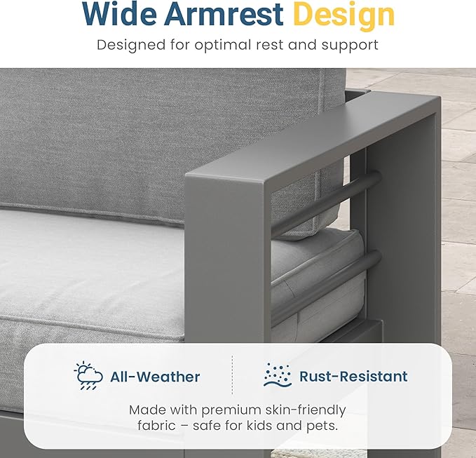 Wisteria Lane 7-Piece Outdoor Patio Furniture Set, Outdoor Sectional Furniture with Upgraded Cushions, Outdoor Conversation Seating Set for Balcony, Garden, Deck, Backyard, Grey