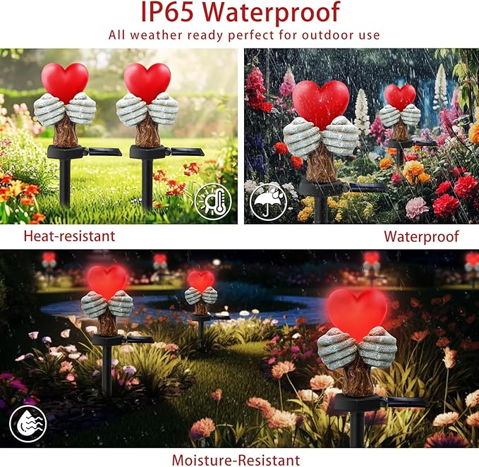 Halloween Decorations Outdoor, Solar Love Heart Hands Statue Memorial Gifts for Mom Grandma Loved Ones, Memorial Day Decorations for Cemetery Grave Garden Patio Yard Lawn