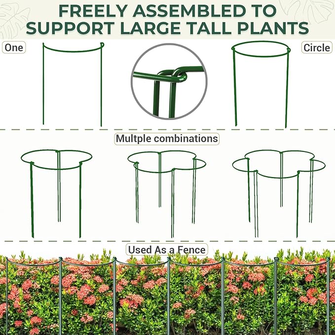 LEOBRO Plant Support, 8 PCS Peony Cages and Supports, Plant Stakes, Plant Supports for Indoor Plants, Outdoor Plants, Monstera Hydrangea Support Cage, 10" W x 24" H
