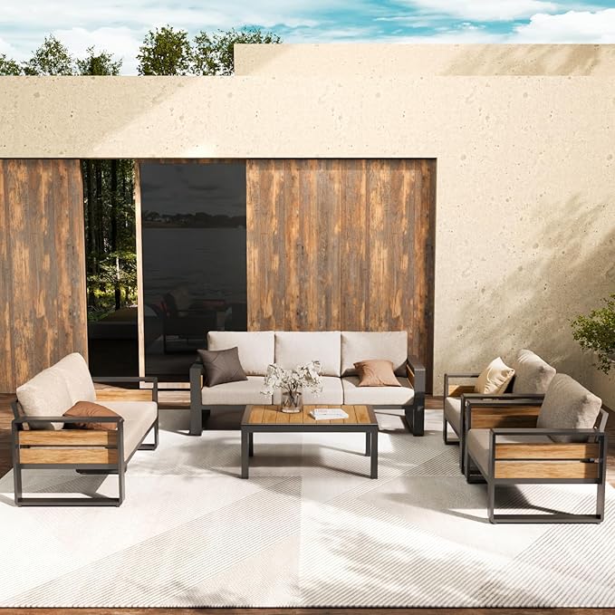 ZANDOR Outdoor Aluminum Patio Furniture - 1 Pcs 3-Seat, All-Weather Metal Modern Outside Sofa with Washable Thick Cushion for Garden/Backyard/Porch, Grey