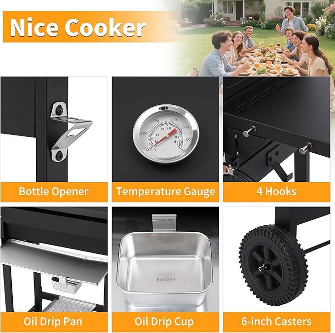 4-Burner Propane Gas Grill with Cast Iron Grates, 302 Sq. In. BBQ Grilling Space, Foldable Side Shelves for Portable Outdoor Patio Camping, Black