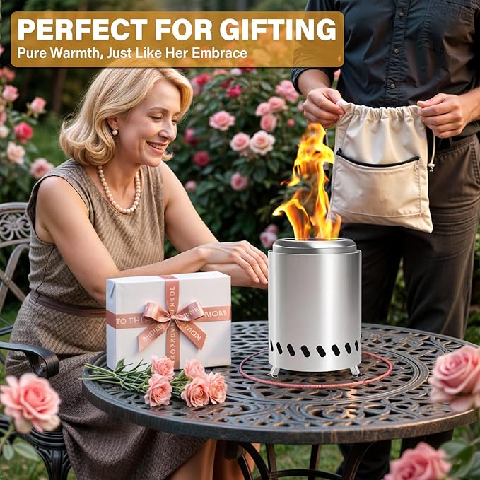 HGD Tabletop Fire Pit, Smokeless Firepit Outdoor, Mini Fire Pit for with Carry Bag for Camping Backyard Patio Garden Picnic, Silver