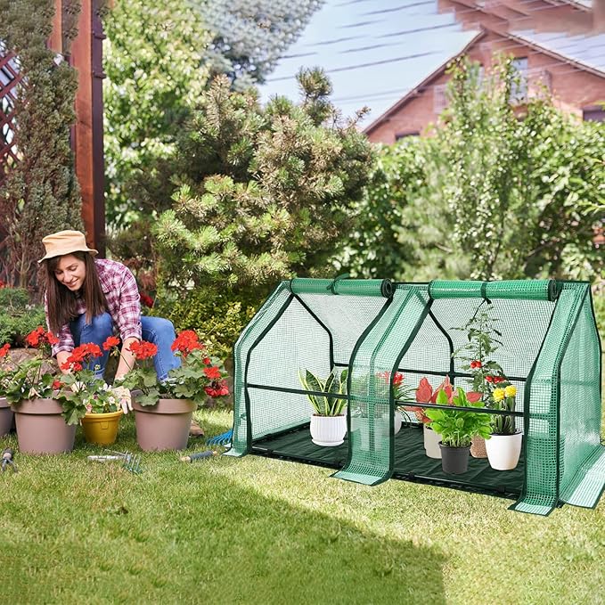 U'Artlines Portable Mini Greenhouse Small Green House with Waterproof Pad and Plant Label 47x24x24 Inch Plant Cover Tent for Garden Small Plants Indoor Outdoor, Green PE