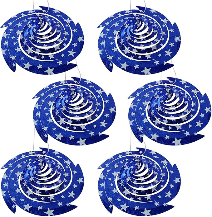 Hausse 6 Pack Patriotic Bird Repellent Spiral Reflectors Mylar Spinner, Hanging American Flags Reflective Bird Deterrent Device for 4th of July Independence Day, Scare Birds Animals Away