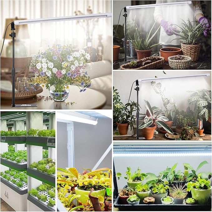 JCBritw Standing LED Grow Light,Adjustable 2ft T8 Bar Plant Light, White 4500K Full Spectrum Plant Grow Lamp on Stand for Indoor Plants Seed Starting, Seedlings, Veg, Flower