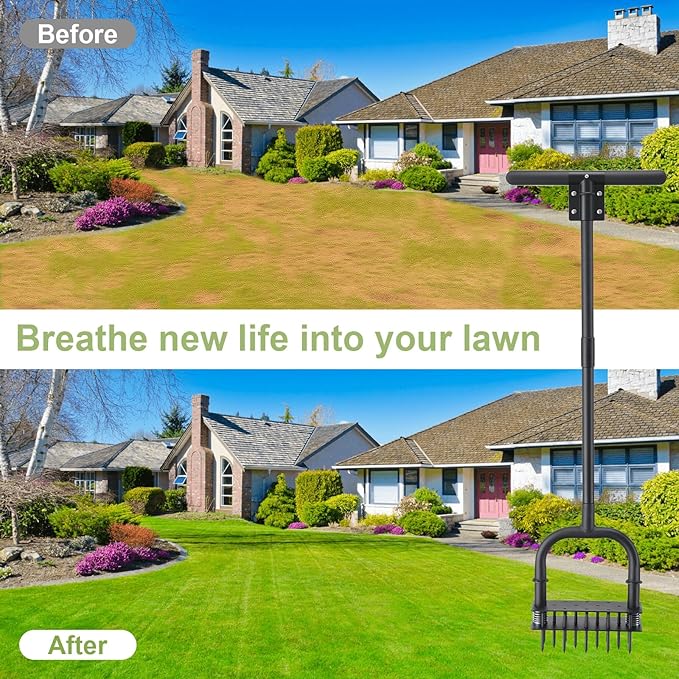Lawn Aerator,55 inch Long Aerator Lawn Tool,Save Labour Core Aerator with 14 Steel Spikes,Manual Push Grass Aerator for Lawn and Garden,Yard
