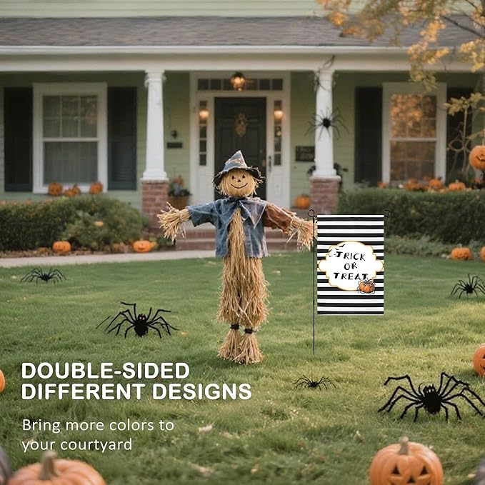 Halloween Garden Flag,12x18 Double Sided Halloween Flags for Outside, with 2 Different Designs Front and Back,Small Burlap Flags for Yard and Garden Decor