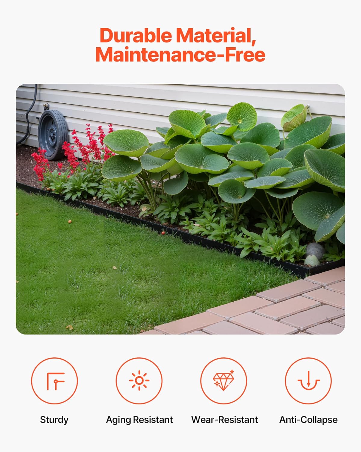 VEVOR Landscape Edging Border, 10Pcs 6 ft x 1.6 in Plastic Garden Edging with 60 Spikes, Sun-Resistant Flowerbed Borders, DIY Layout, No Dig Garden Edger Border Divider for Lawn Edgings for Yard