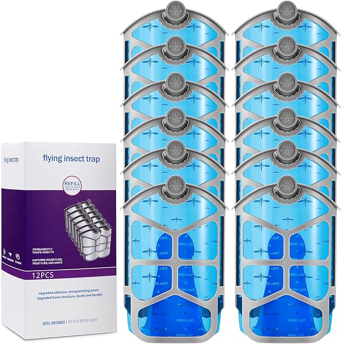 12 Pack Refill Cartridge Kit Replacement Compatible with ZEVO M364 and ZEVO Max Plug-in Light Flying Insect Trap Refill for Indoors Refill Replacement Sticky Pads for Bug Catcher