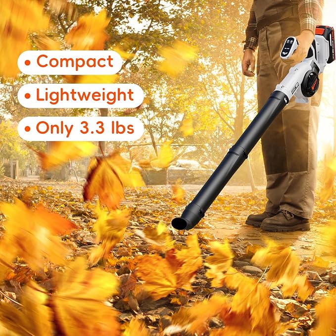 Leaf Blower Cordless-20V Mini Leaf Blowers with 2x2.0Ah Battery and Charger,3 Blowing Nozzles & 3 Speed Mode 160MPH,Battery Powered Leaf Blowers for Lawn Care,Patio,Yard,Dust