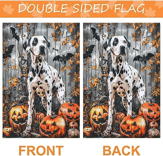 Halloween Dalmatian Garden Flag 12x18 Vertical Double-Sided Trick or Treat Pumpkin Fall Holiday Outdoor Decorations Polyester Yard Flag
